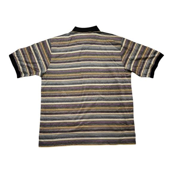 Bess Hogan Men's Size XXL Purple Yellow Black Multicolored Striped Golf Shirt - Picture 3 of 11